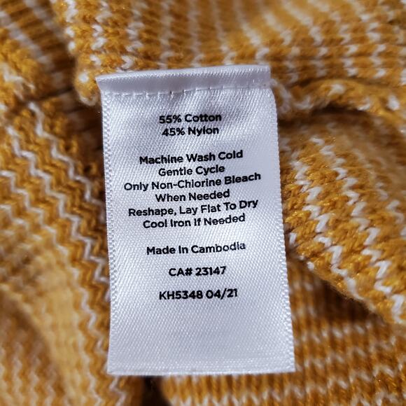 Talbots Chevron Zig Zag Yellow White Knit Puff Sleeve Sweater Womens Size L Soft - Picture 10 of 11